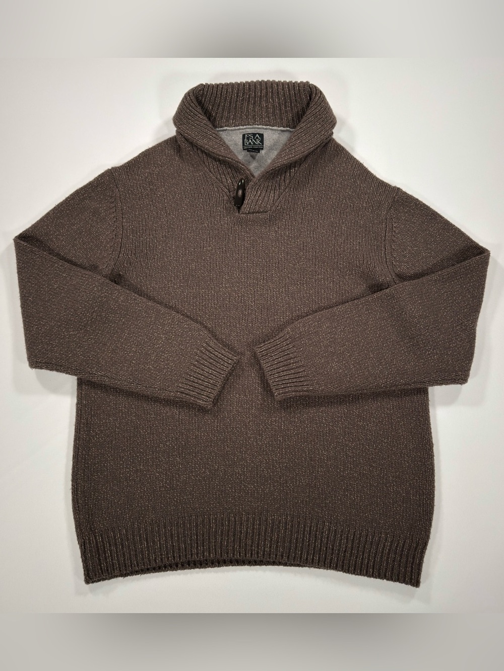 Jos A Bank Sweater XXL Wool Blend Shawl Neck Toggle Pullover Brown Knit Mens